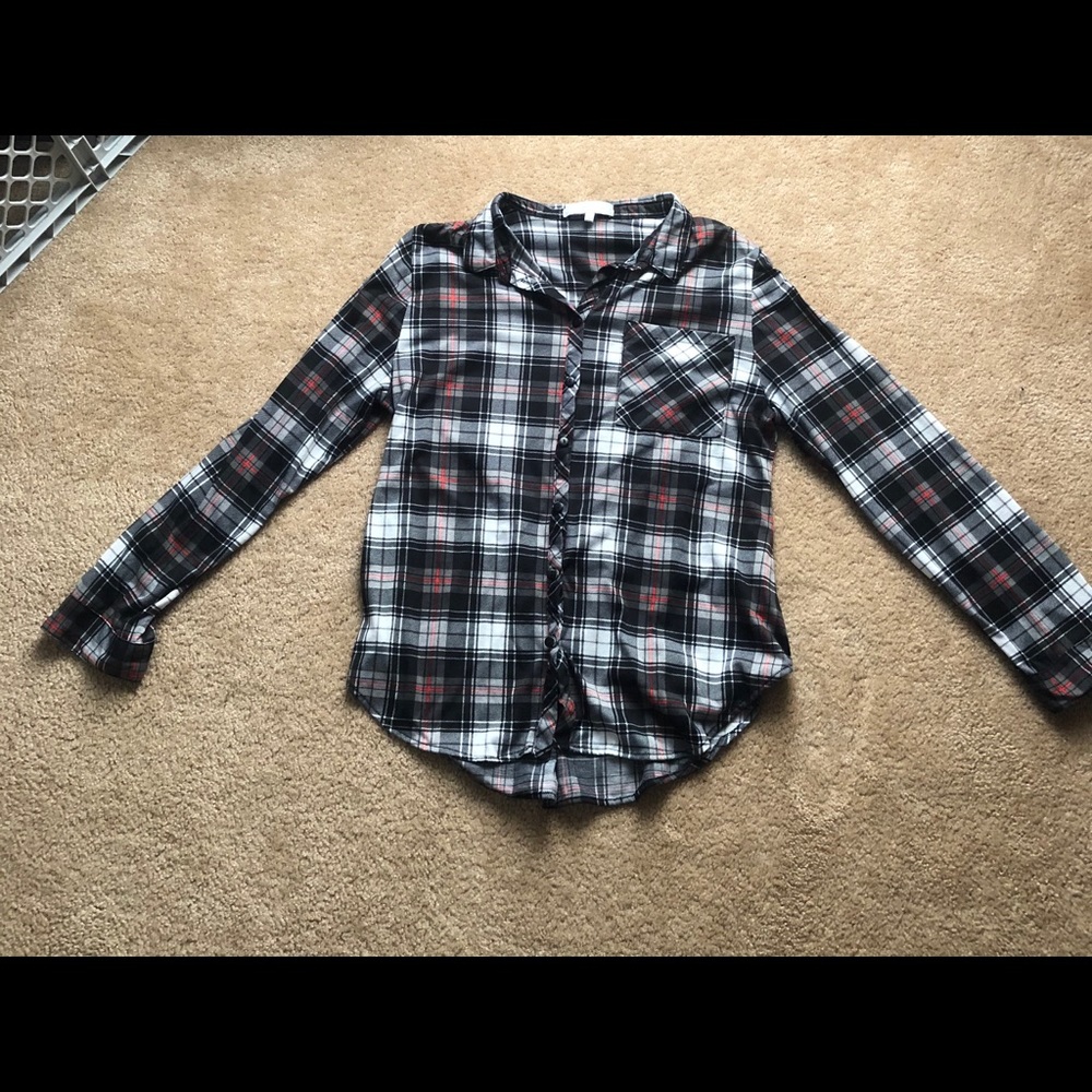 Black, red, and white flannel button up